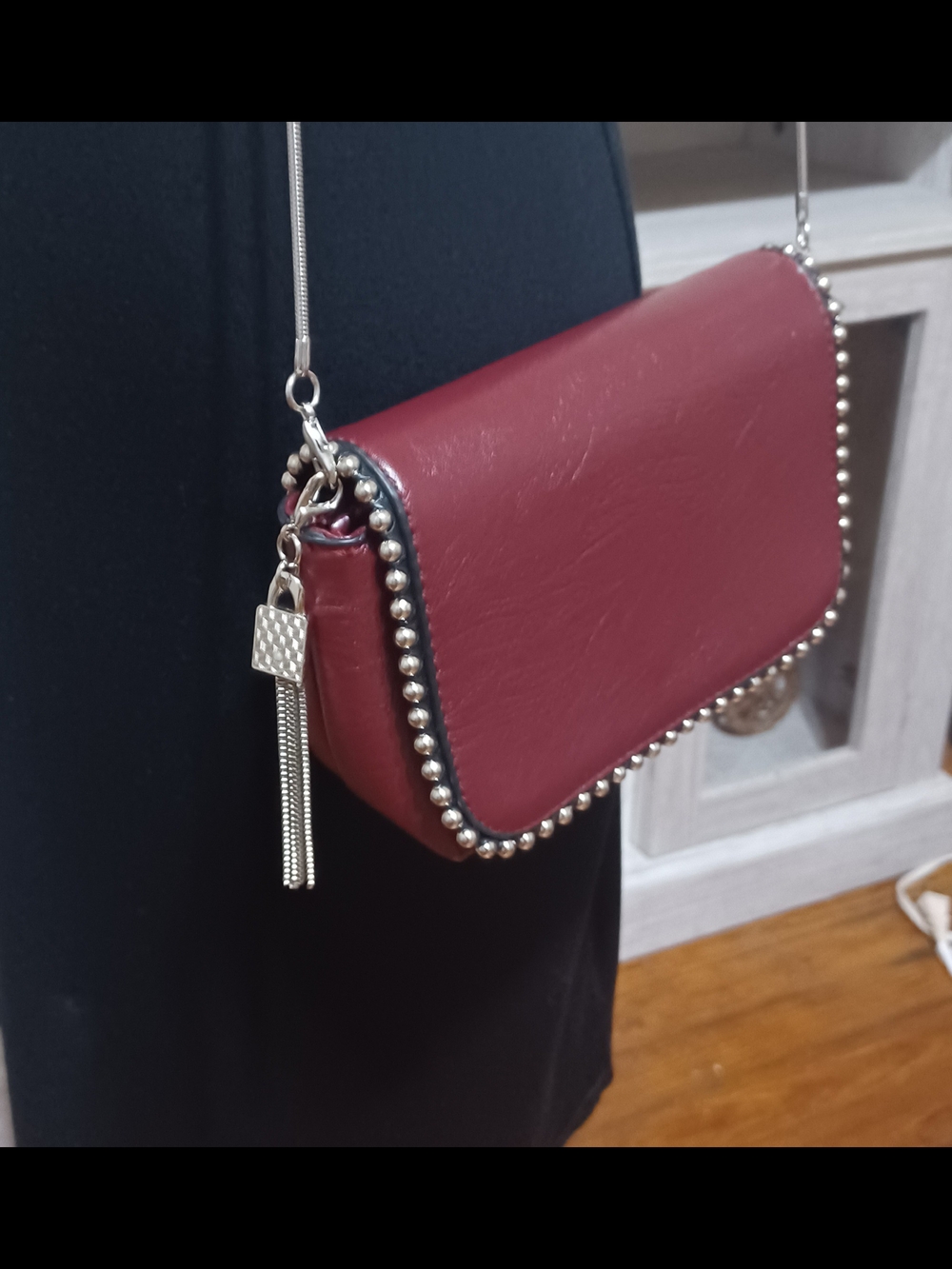 STUNNING Women’s Burgundy Crossbody Bag with Silver Stud Trim